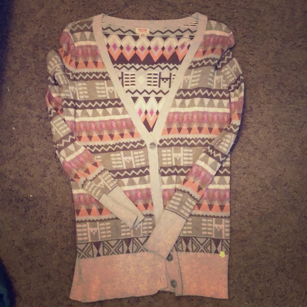 Mossimo Grey, brown, pink, coral pattern cardigan